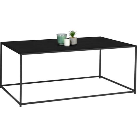 Idmarket – Table basse fixe rectangulaire 113 cm – Métal noir mat – Design industriel – Dimensions 113x60x45 cm – À monter soi-même