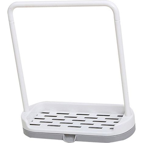 Soporte multifuncional para esponjas de cocina con escurridor integrado para fregadero, color gris.