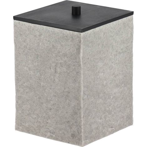 Eckiger abfalleimer aus polyresin mit steineffekt und mattschwarzem bambusdeckel 8l - grau - Tendance