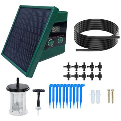 Système d'irrigation goutte à goutte solaire pour jardin avec affichage numérique pour 10 plantes en pot, minuterie 30 x 7, anti-siphon, panneau solaire et tuyau de 10 mètres (1/5)