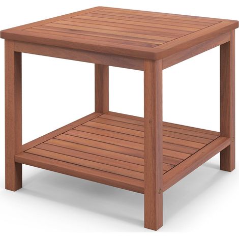 COSTWAY Beistelltisch Akazienholz, Gartentisch klein Balkontisch, Holztisch mit Lamellen-Tischplatte, Kaffeetisch für Garten, Balkon, Wohnzimmer(H-Form, 45 x 45 x 45 cm)