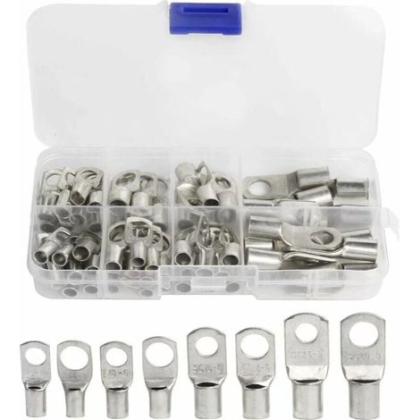 60 Pcs Cosses Électrique Trou boulon en Cuivre Étamé Connecteurs SC à sertir/souder pour câble de 6m㎡ 8m㎡ 10m㎡ 16m㎡ 25m㎡ (1/4)