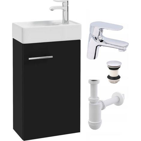 Badmöbel – Schwarz – 40 cm – Mit Waschbecken – Sigma-Armatur