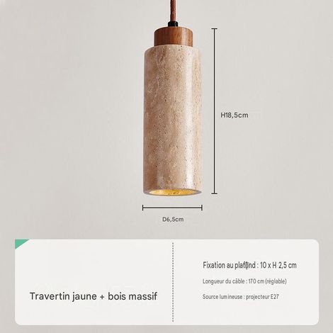 Suspension J petite taille, pierre travertin noyer, douille E27 220V, LED chaud
