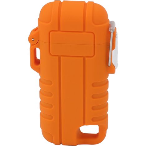 Briquet rechargeable USB, coupe-vent, à double arc électrique, étanche et sans flamme, avec trou de suspension pour le camping (orange). (1/5)