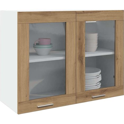vidaXL Pensile con Vetro “Lyon” Rovere Artigianale 80x31x60 cm