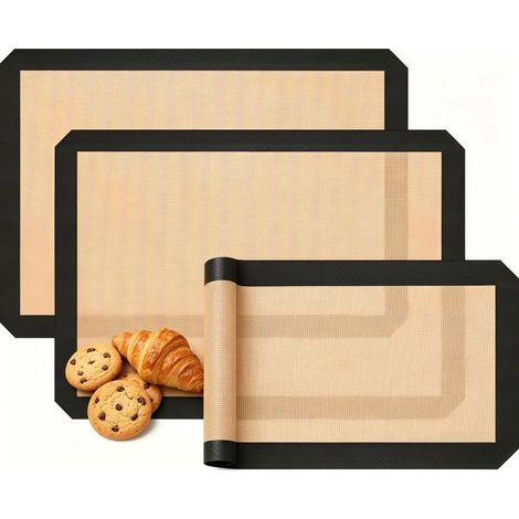 Ensemble de 3 tapis de cuisson en silicone, plaque de cuisson réutilisable, tapis en silicone, revêtement antiadhésif, tapis de pétrissage antidérapant, tapis de cuisson résistant à la chaleur. (1/5)