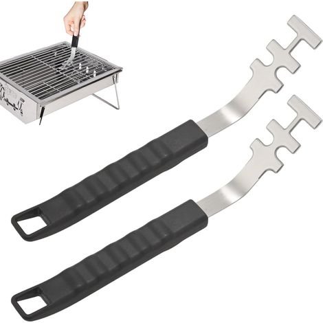 Lot de 2 Lève-grille, Acier inoxydable, Poignée 28 cm, Plastique PP, Pour barbecue et camping