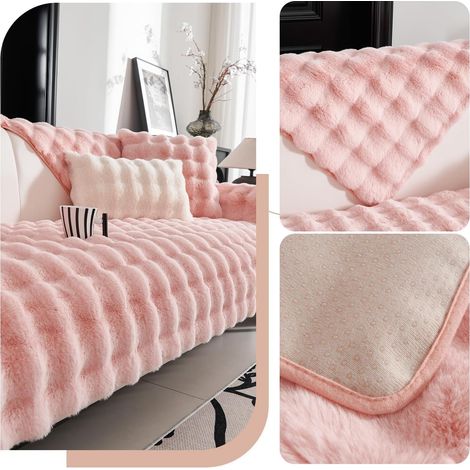 Copricuscino per divano, copricuscino in pelliccia morbida e soffice, federa decorativa per divano con cerniera invisibile per divano invernale, Natale, camera da letto - Rosa 90x180CM (1/4)