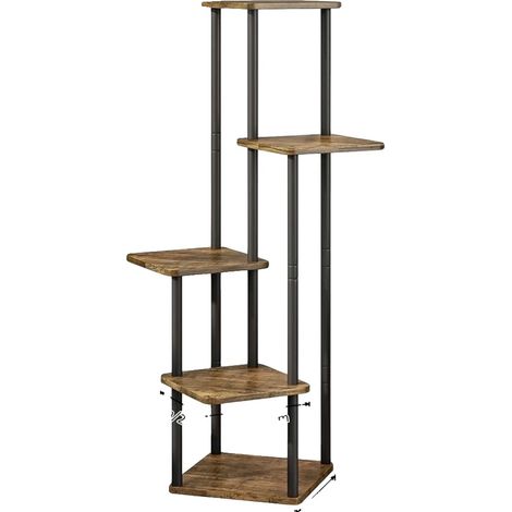 Soporte para plantas, diseño de 5 niveles, construcción robusta de metal y madera, soporte de exhibición de plantas de 5 niveles (1/2)