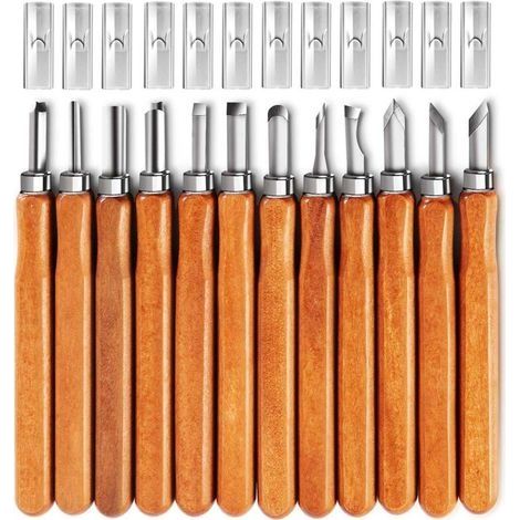 Outils de sculpture sur bois, kit de 12 couteaux de sculpture en acier au carbone SK5 pour débutants et professions libérales (1/5)