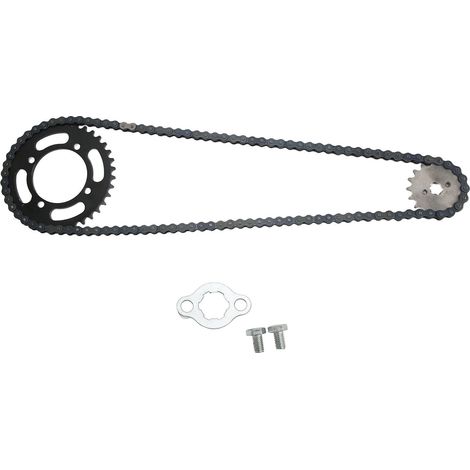 Chaîne 420, pignon avant 37 dents, pignon arrière 420, pignon arrière 17 dents, compatible avec les mini-motos tout-terrain, quads et karts de 50 à 125 cm³. (1/5)