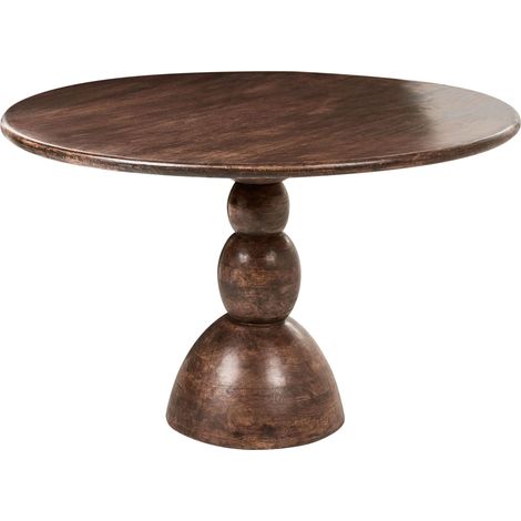 Tavolo da pranzo moderno rotondo 120 cm Piano e gambe in legno di mango marrone scuro Silvon (1/5)