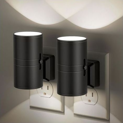 Applique murale à brancher, veilleuse à intensité variable, avec capteur crépusculaire, lumière blanche douce 5000K, luminosité réglable de 0 à 100 lm.(2pcs) (1/5)