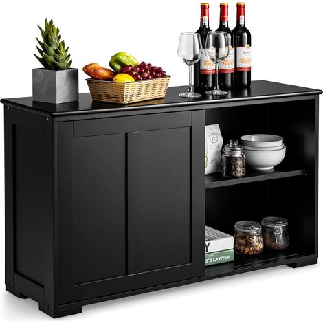 COSTWAY Armadietto da Cucina Mobiletto per Cucina Composto da Due Porte Scorrevoli Dimensioni: 106.5 x 33 x 62.5 cm (Nero) (1/5)