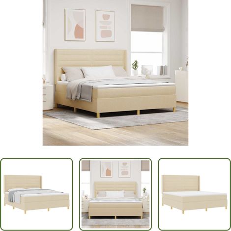 Matelas ferme -  Lit à ressorts avec matelas Crème 180 x 200 cm tissu (1/5)