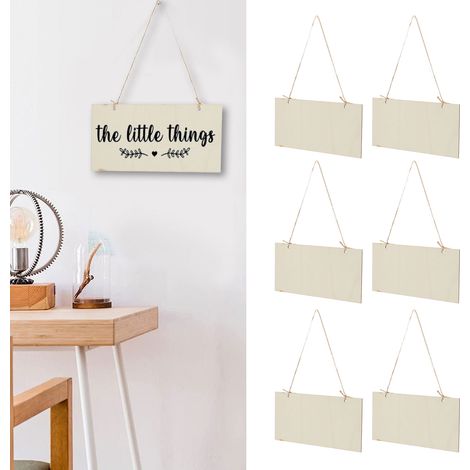 Plaque bois vierge DIY - Lot de 6 plaques bois rectangle décoratives non finies avec trous pour café shop, tailles 20x10cm (1/5)