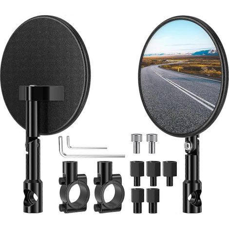 Ensemble de rétroviseurs de moto certifiés E24, boulons de 8 et 10 mm, fixations de guidon de 22 mm (7/8 pouces), rotation à 360°, compatibles avec la plupart des quads et scooters.
