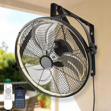 Ventilateur mural de 50 cm avec lampe LED à intensité variable, 6 vitesses, minuterie, angle d'inclinaison réglable, télécommande et app de contrôle