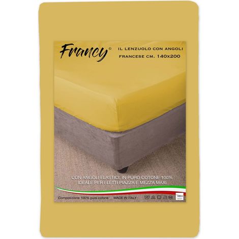 LENZUOLO CON ANGOLI FRANCY GIALLO OCRA FRANCESE 1 PIAZZA E MEZZA GRANDE MAXI