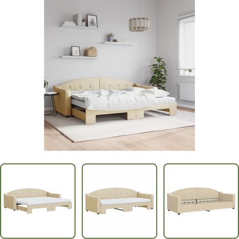 vidaXL Sofa-Bett - Tagesbett Ausziehbar mit Matratzen Creme 80x200 cm Stoff (1/5)