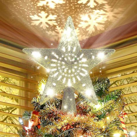 Sapin de Noël surmonté d'une étoile illuminée par un projecteur LED en forme de flocon de neige rotatif (1/5)