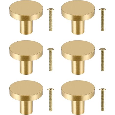 6 poignées de tiroir rondes en laiton massif, bouton de placard doré, poignée de porte de meuble, tirage de cuisine, trou unique avec 6 vis, finition or (1/5)