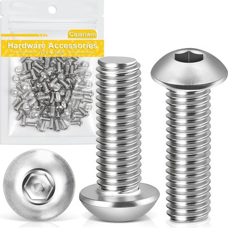 Lot de 100 vis à tête bombée M5 x 16 mm à six pans creux en acier inoxydable 304, vis à tête plate ronde pour montage de meubles, secteurs industriels (1/5)
