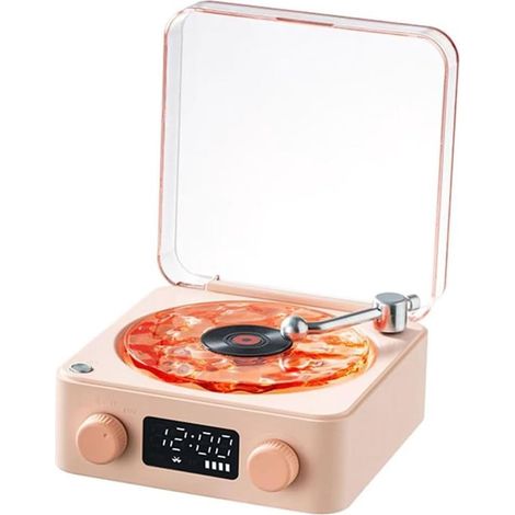 El reproductor de vinilos,nuevo altavoz portátil de vinilo vintage de 2026 con luz ajustable y temporizador para dormitorio y fiestas (rosa)