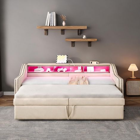 Cadre de lit beige en burlap 214 x 102 x 74 cm (1/5)