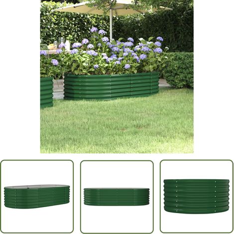 The Living Store Lit surélevé de jardin Acier enduit de poudre 152x80x36 cm Vert - Jardinière Surélevée - Bac À Fleurs - Pot De Fleurs Extérieur - Décoration Jardin - Plante Extérieure (1/5)