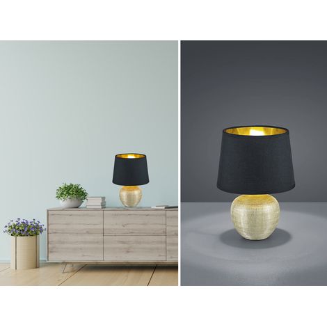 LED Tischleuchte Keramik mit Stoffschirm Schwarz innen Gold, Höhe 26cm (1/5)