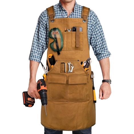 Tablier de travail du bois pour homme de 567 g avec 9 poches à outils, tablier en toile cirée robuste, Tablier de Menuisier pour Homme Réglable de S à XXXL, Parfait pour Forgeron, Mecanicien, Atelier (1/5)