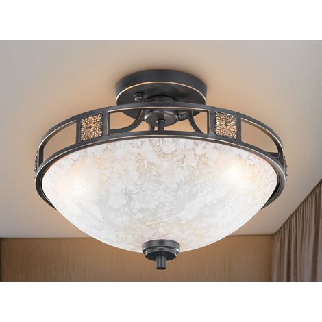 Rustikale LED Deckenleuchte Rostoptik mit Glasschirm Alabasterfarben Ø 42cm (1/5)
