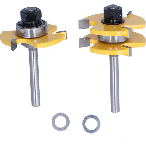Fraise à défoncer T 3 dents, 2 pièces, outil de coupe bois, kit 1/4in, fraise à bois carbure, jeu de fraises pour défonceuse, coupe menuiserie, outillage rotatif professionnel. (1/5)