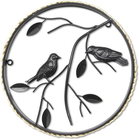 Luxus Metal Art Wanddeko Vogel Schwarz Rund 30cm