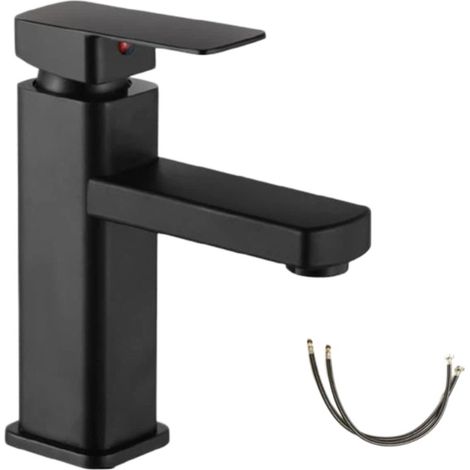 Robinet mitigeur monocommande pour lavabo, finition noire, robinet d'eau chaude et froide avec cartouche céramique (1/3)