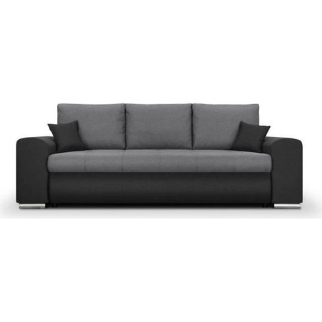 Canapé convertible avec coffre de rangement 3 places - INDIAN - Tissu bicolore gris / anthracite et pieds chrome - L250xH88xP98cm (1/5)