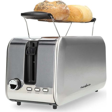 Nedis Toaster / 2 Lange Schlitze / Bräunungsstufen: 7 / Auftaufunktion / Aluminium / Silber