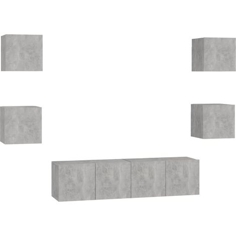 Conjunto de muebles mueble aparador TV televisión salón dormitorio salón 6 piezas gris madera contrachapada 020025046