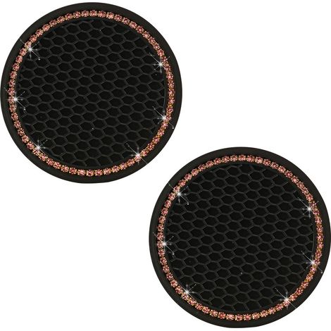 2pcs Dessous De Verre Silicone Porte Gobelet Voiture Universel, Antidérapant Insert Coaster, Auto Interior Accessories à Personnaliser, Convient Voitures Maison Bureau, Noir (Diamant Rose)
