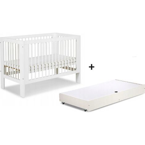 Lit bébé 120x60cm avec tiroir couleur Blanc OLIVE Lit à barreaux amovible (1/4)