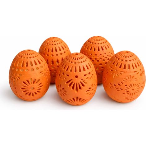 Juego de 5 huevos de Pascua calados de color naranja, decoración de primavera