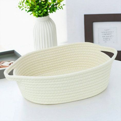 Panier Rangement - Corde Coton - Pour Salon Chambre Salle De Bain - Taille M - Blanc Crème (1/5)