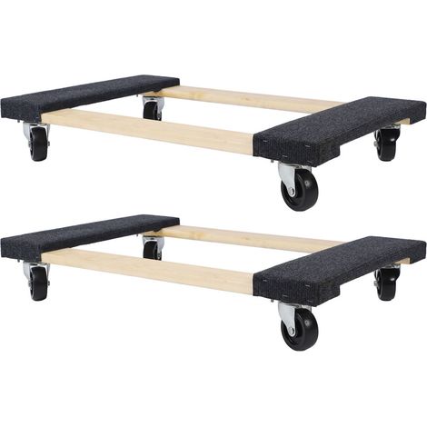 Ensemble de 2 chariots à meubles. Chariot polyvalent et robuste en acier inoxydable avec plateau en bois pour le transport d'appareils électroménagers et de marchandises. (1/5)