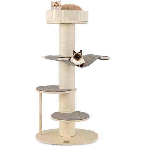 COSTWAY Árbol para Gatos de 120 cm, Árbol Rascador para Gatos con 2 Plataformas, Hamaca, Cama para Gatos y Postes Rascadores, Torre para Gatos de Madera de Varios Niveles, Gris (1/5)