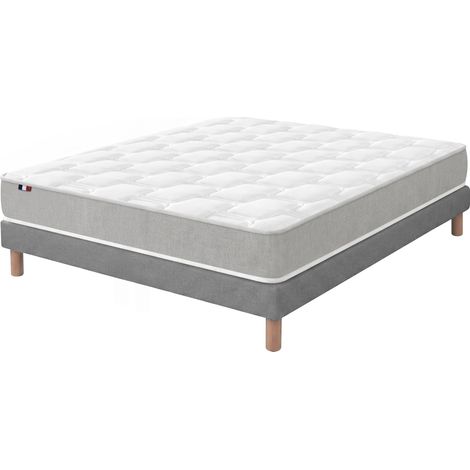 Ensemble matelas mousse haute résilience sommier déco gris foncé 140x190cm