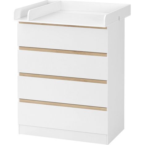 Table à langer blanche avec 4 tiroirs – Commode 80 × 75 × 109,2 cm, unité de rangement pour bébé, idéale pour chambre d’enfant (1/5)