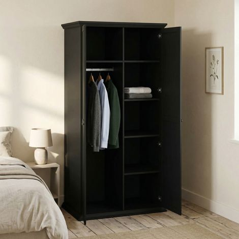 Dmora - Kleiderschrank 2 Türen Darby, Schlafzimmermöbel, Schrank, Garderobe, 96x63 h200 cm, Schwarz (1/5)