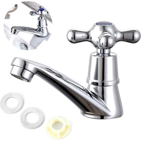 Robinet d'eau moderne, mitigeur de lavabo en matériau durable avec cartouche céramique pour salle de bain et évier de cuisine, robinet d'eau froide unique avec robinet lisse. (1/4)